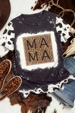 Online Dear-Lover Leopard MAMA Graphic Tie Dye Casual Tee Black