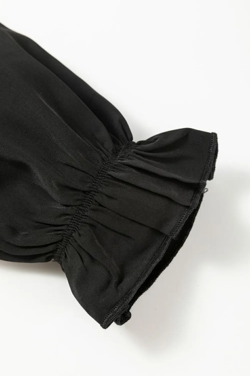 Fashion Dear-Lover Leopard Mesh Splicing Ruffle Long Sleeve Blouse Black