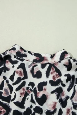 Online Dear-Lover Leopard Print Buttoned Front 3/4 Sleeve Tiered Ruffled Hem Dress Black