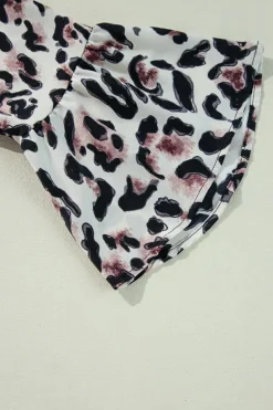 Online Dear-Lover Leopard Print Buttoned Front 3/4 Sleeve Tiered Ruffled Hem Dress Black