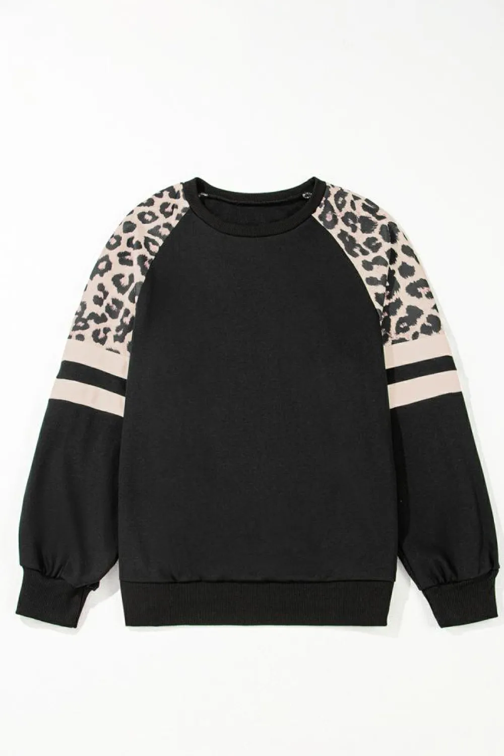 Outlet Dear-Lover Leopard Print Colorblock Raglan Sleeve Sweatshirt Black