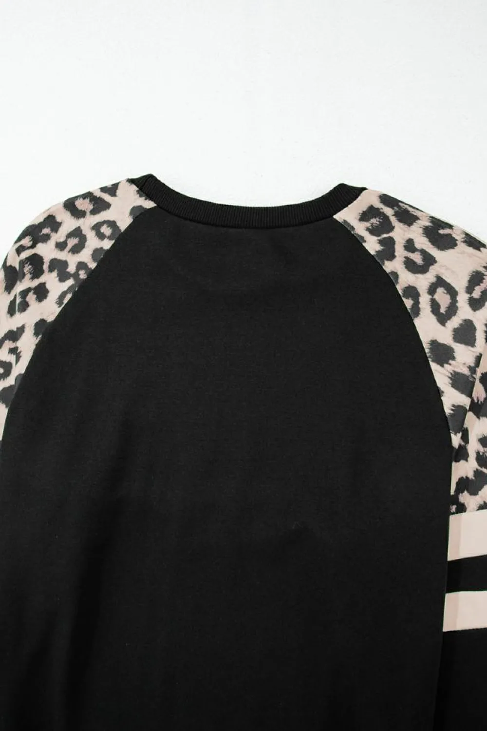 Outlet Dear-Lover Leopard Print Colorblock Raglan Sleeve Sweatshirt Black