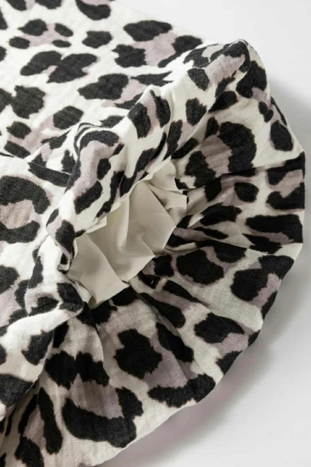Sale Dear-Lover Leopard Print Elasticated V Neck 3/4 Puff Sleeve Dress Black