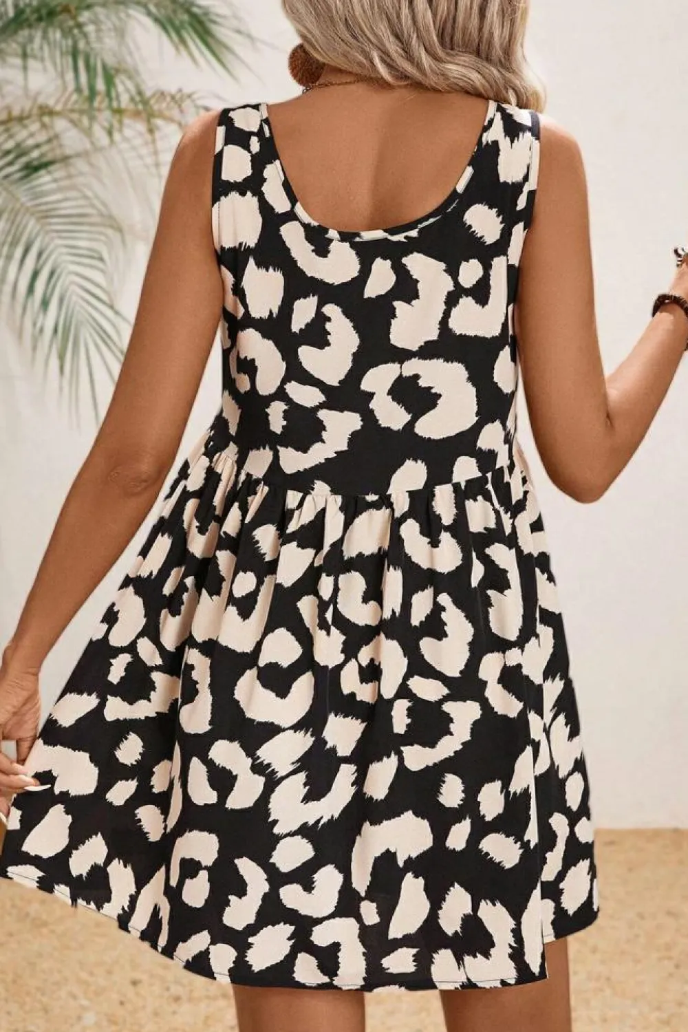 Online Dear-Lover Leopard Print U Neck Sleeveless High Waist Dress Black