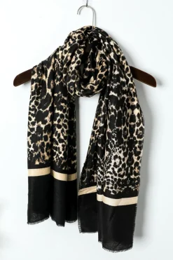 Discount Dear-Lover Leopard Printed Raw Edge Warm Scarf Black