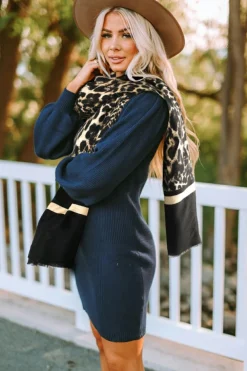 Discount Dear-Lover Leopard Printed Raw Edge Warm Scarf Black