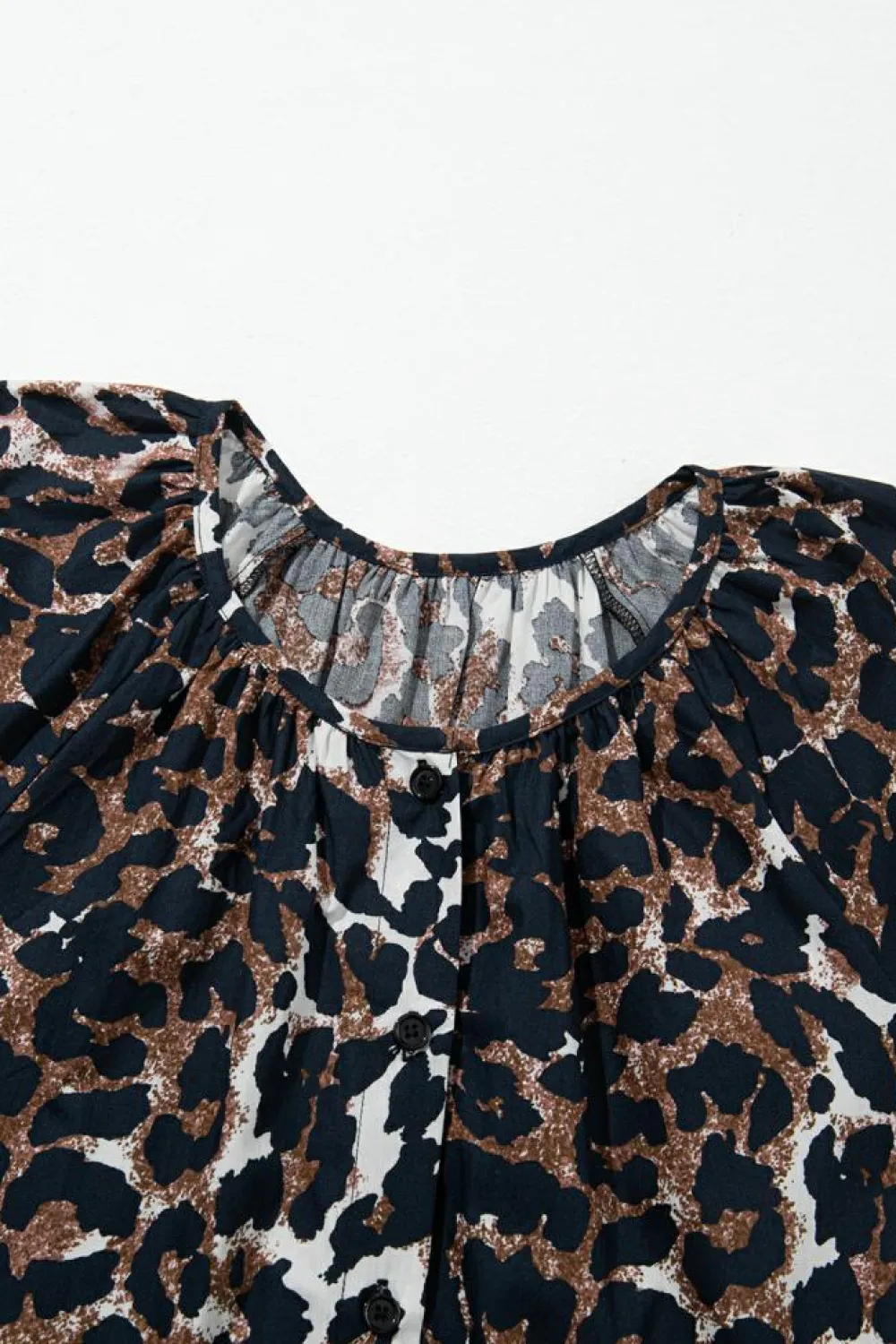 Online Dear-Lover Leopard Puff Sleeve Buttons Front Shirt Dress Black
