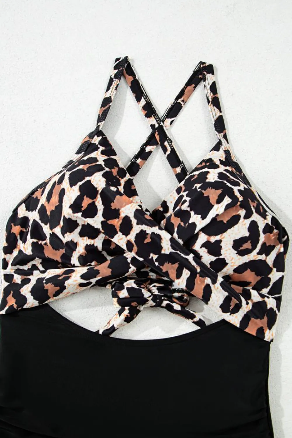 Online Dear-Lover Leopard 2-tone Crossed Cutout Backless Monokini Black