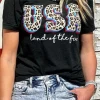 Outlet Dear-Lover Leopard UAS land of the free Graphic T Shirt Black