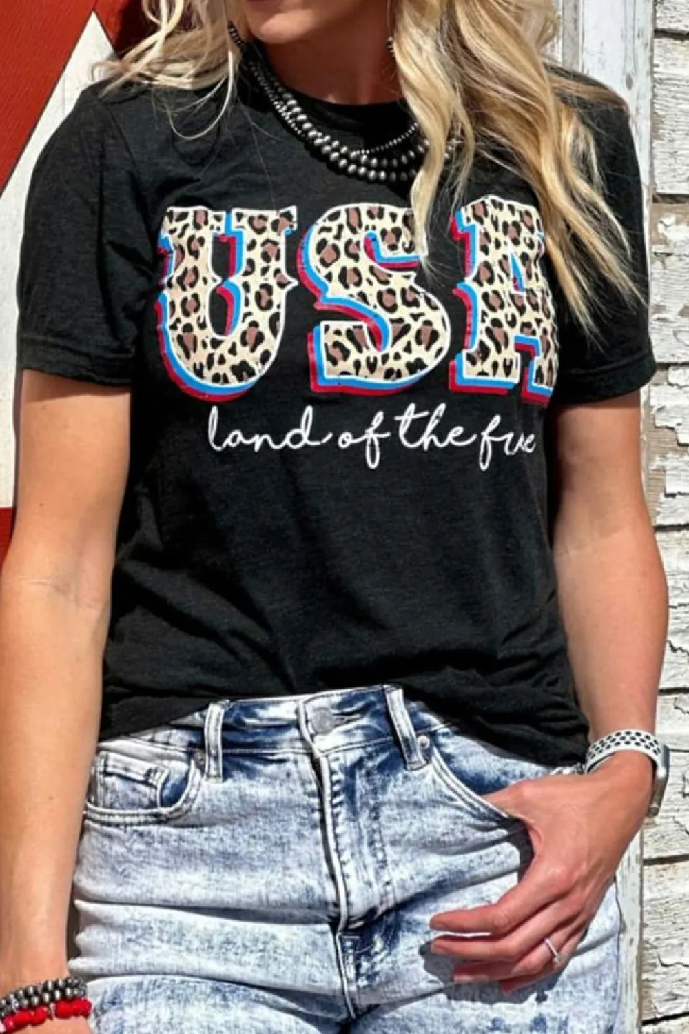 Outlet Dear-Lover Leopard UAS land of the free Graphic T Shirt Black