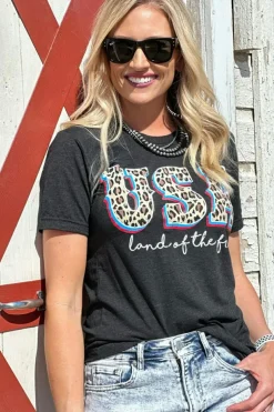 Outlet Dear-Lover Leopard UAS land of the free Graphic T Shirt Black