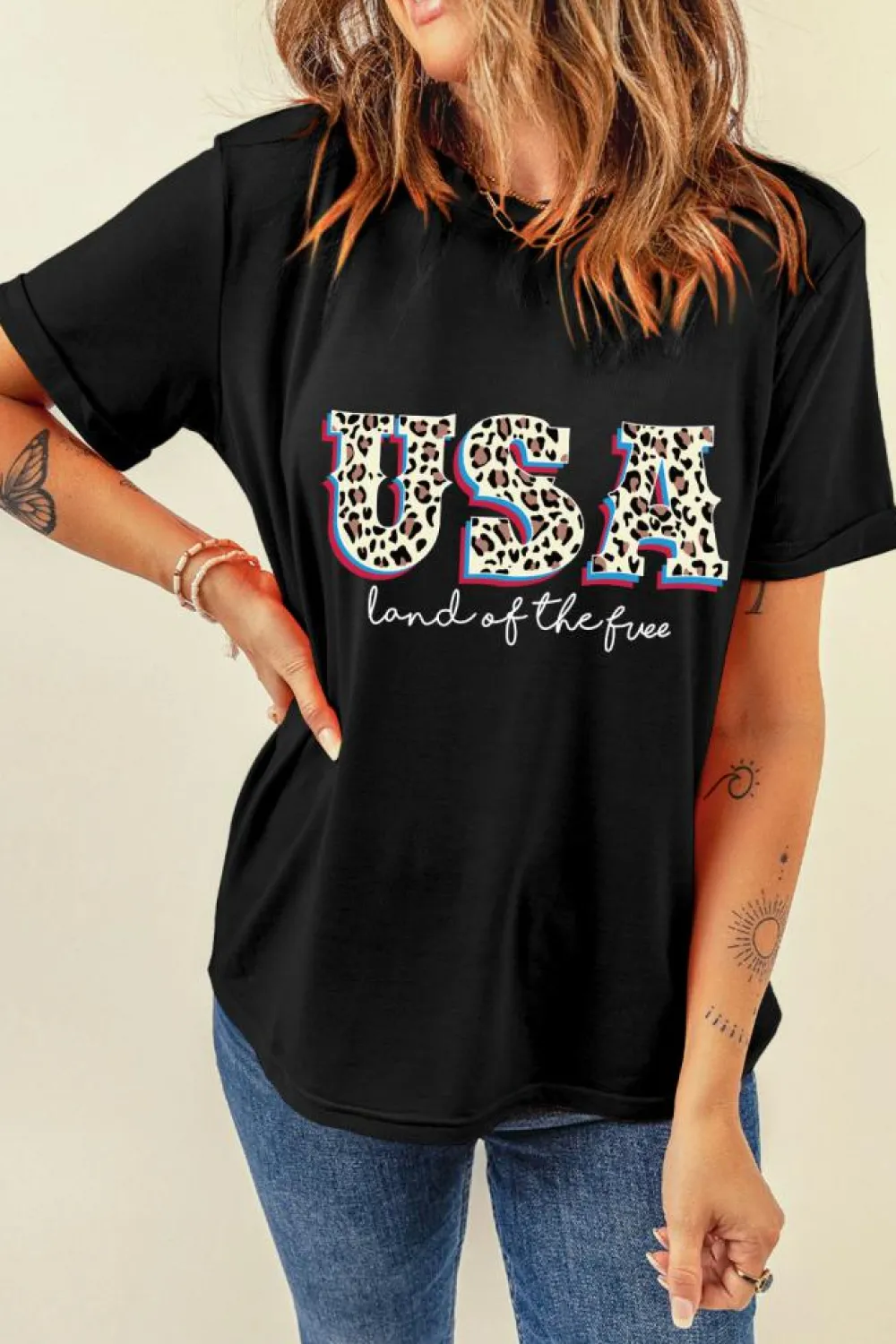 Outlet Dear-Lover Leopard UAS land of the free Graphic T Shirt Black