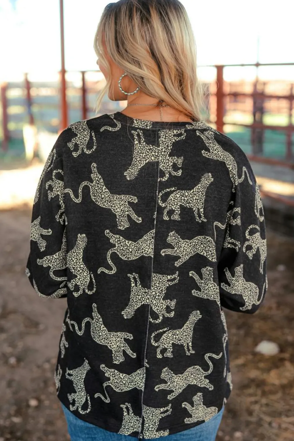Fashion Dear-Lover Lively Cheetah Print Long Sleeve Top Black