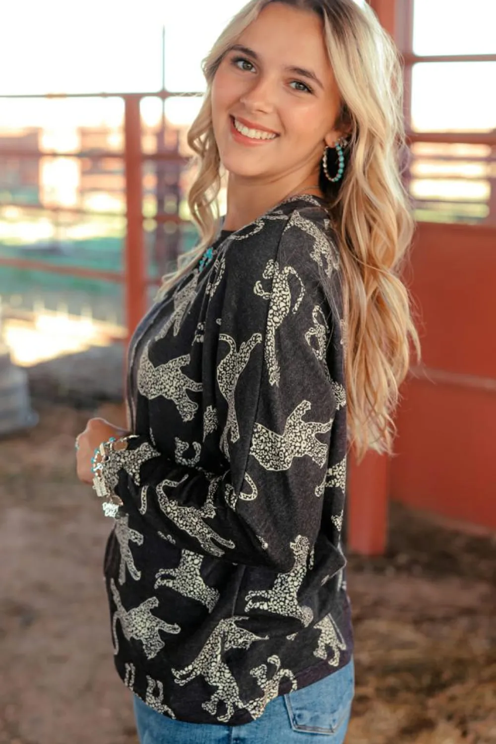 Fashion Dear-Lover Lively Cheetah Print Long Sleeve Top Black