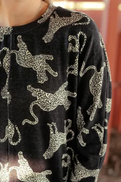 Fashion Dear-Lover Lively Cheetah Print Long Sleeve Top Black