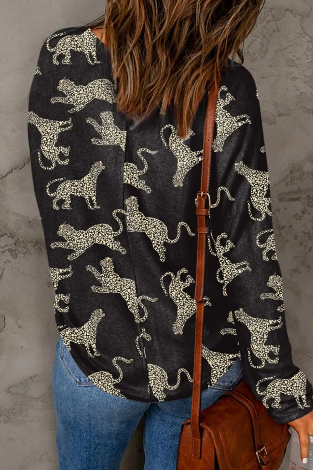 Fashion Dear-Lover Lively Cheetah Print Long Sleeve Top Black