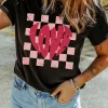 Online Dear-Lover LOVE Checkered Graphic Valentine Tee Black