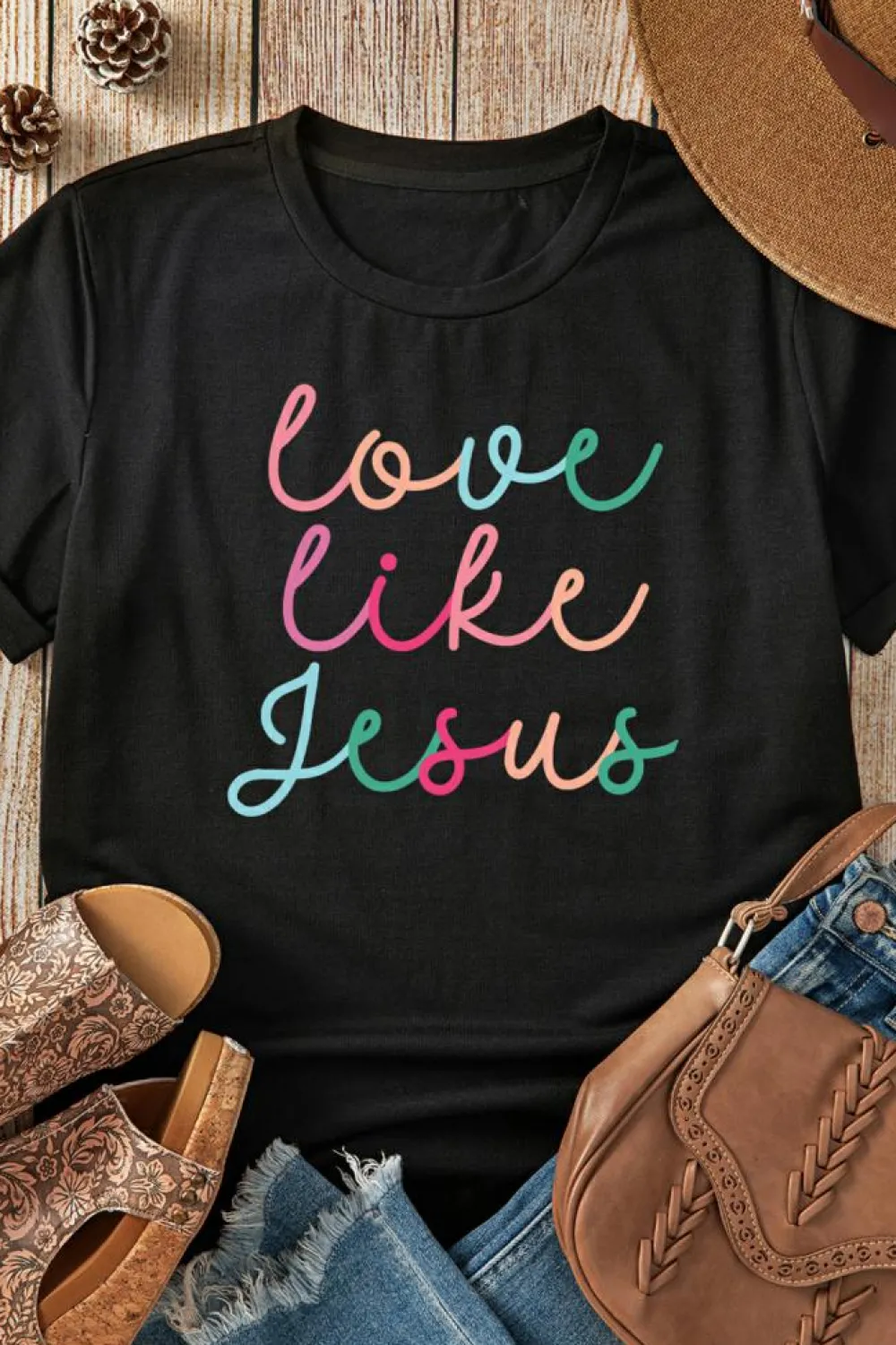 New Dear-Lover Love Like Jesus Crew Neck Graphic Tee Black