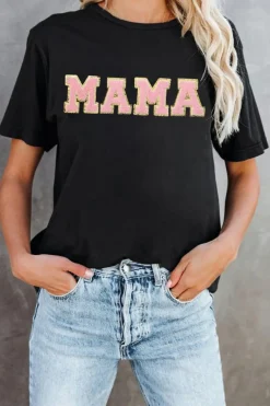 New Dear-Lover MAMA Chenille Graphic Tee Black
