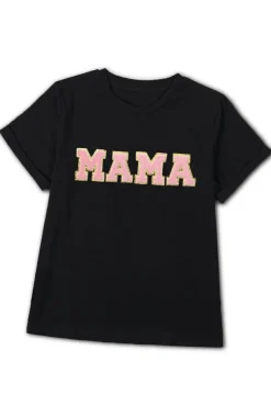 New Dear-Lover MAMA Chenille Graphic Tee Black