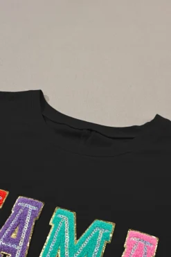 New Dear-Lover MAMA Chenille Patched Crew Neck T Shirt Black