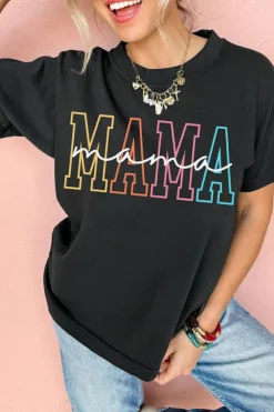 Online Dear-Lover MAMA Crew Neck Graphic Tee Black