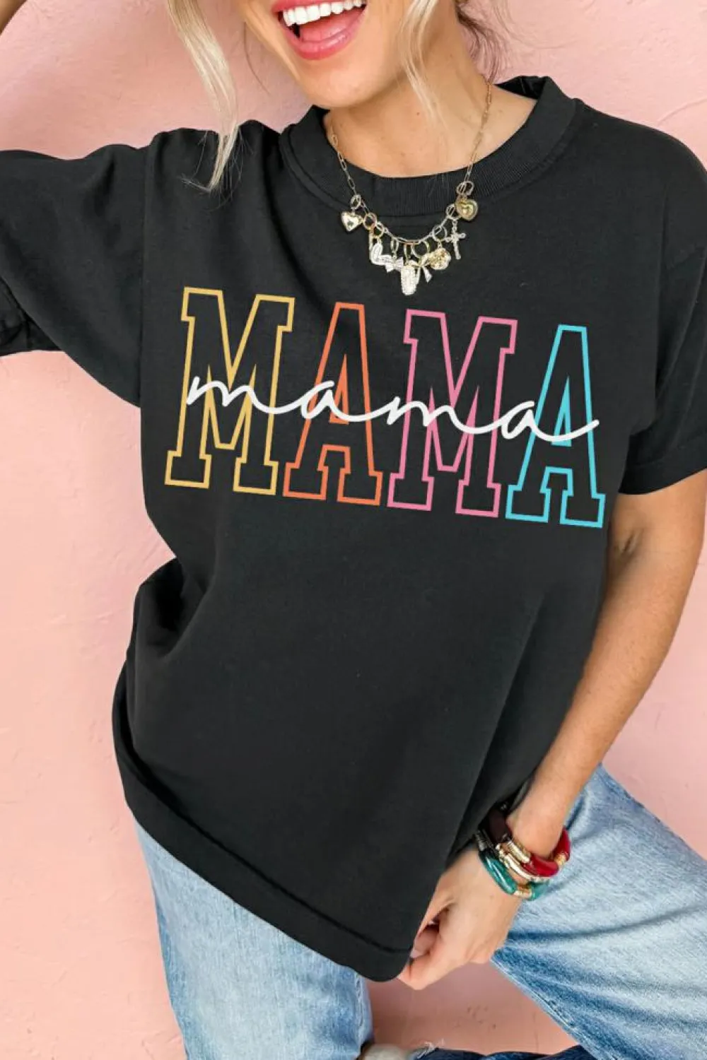 Online Dear-Lover MAMA Crew Neck Graphic Tee Black