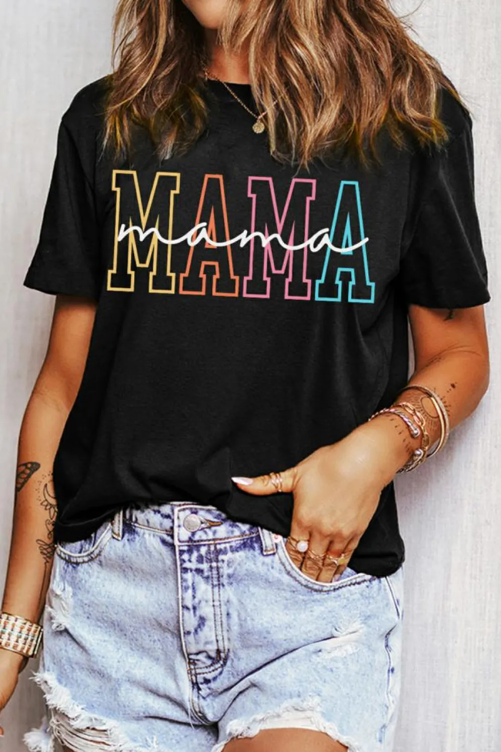 Online Dear-Lover MAMA Crew Neck Graphic Tee Black