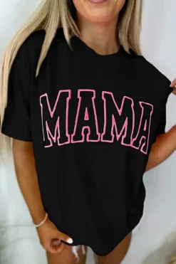 Fashion Dear-Lover MAMA Letter Graphic Neon T Shirt Black