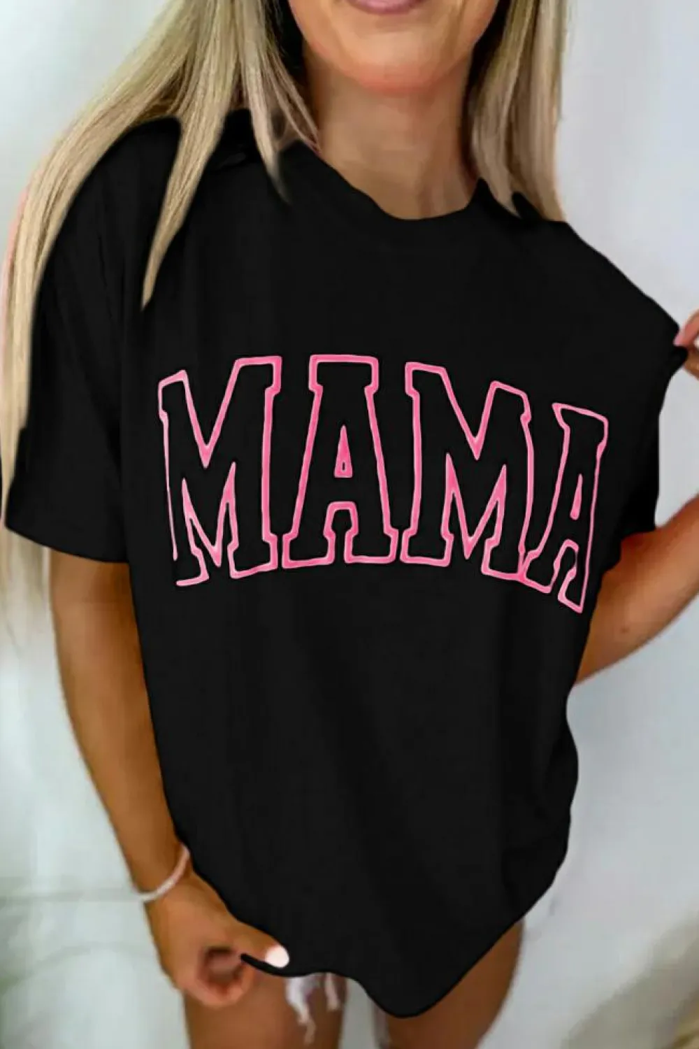 Fashion Dear-Lover MAMA Letter Graphic Neon T Shirt Black