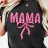 Hot Dear-Lover MAMA Ribbon Bowknot Graphic Crewneck T Shirt Black