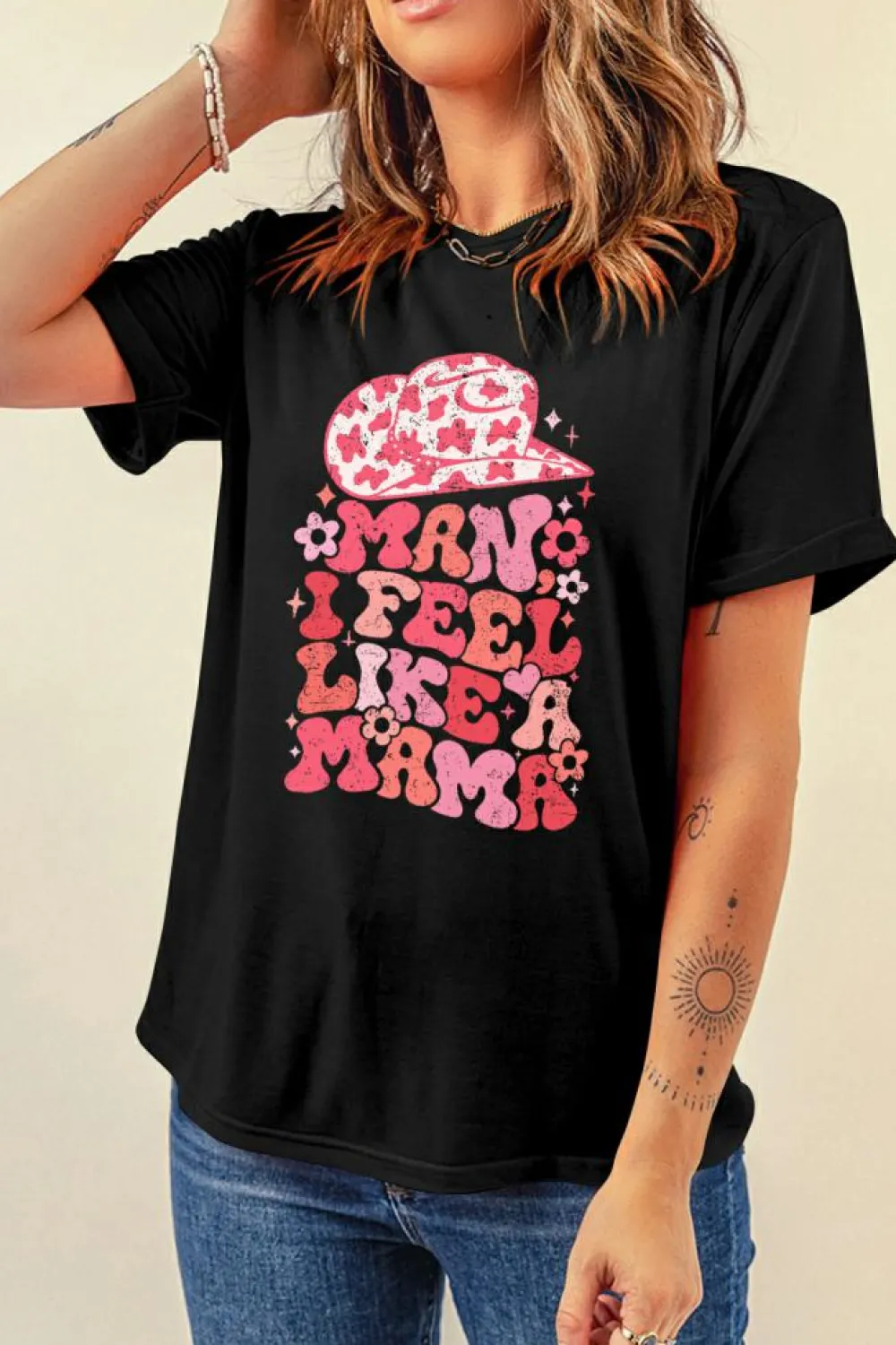 Online Dear-Lover MAN I FEEL LIKE A MAMA Graphic Tee Black