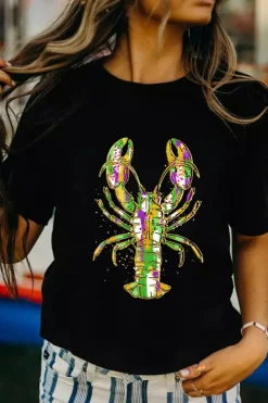 Outlet Dear-Lover Mardi Gras Lobster Heat Transfer Graphic T Shirt Black