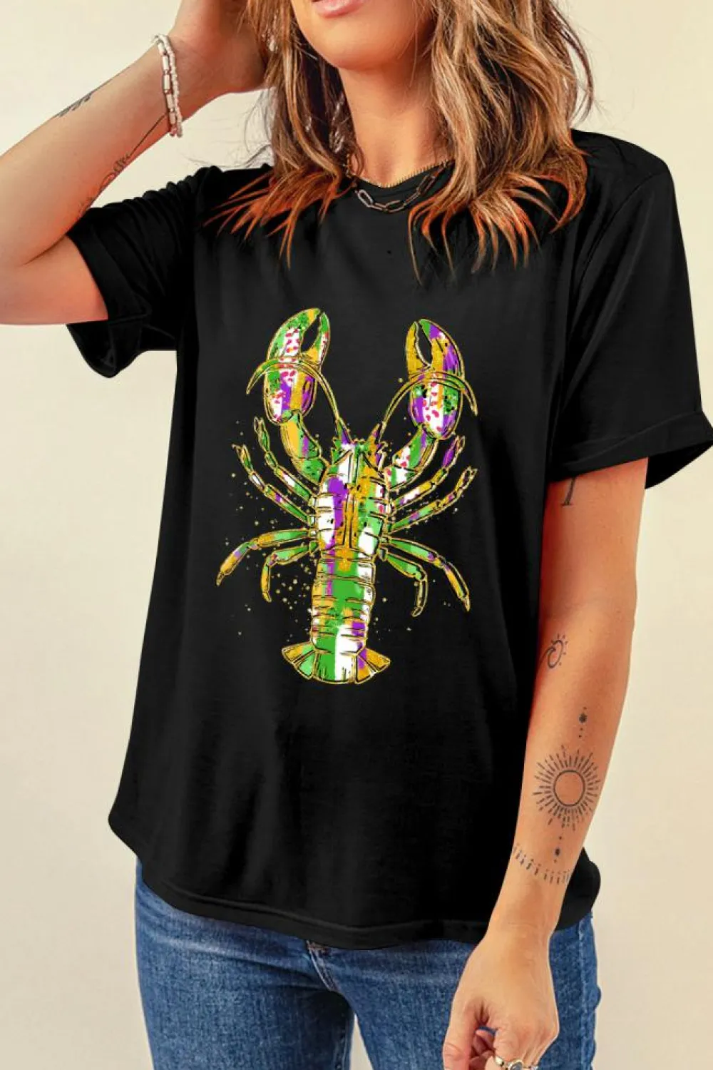 Outlet Dear-Lover Mardi Gras Lobster Heat Transfer Graphic T Shirt Black
