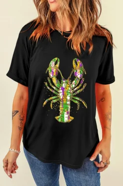 Outlet Dear-Lover Mardi Gras Lobster Heat Transfer Graphic T Shirt Black