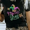 Best Dear-Lover Mardi Gras Sequin Pattern Crew Neck T Shirt Black