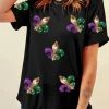 Clearance Dear-Lover Mardi Gras Symbol Patched Crewneck T Shirt Black