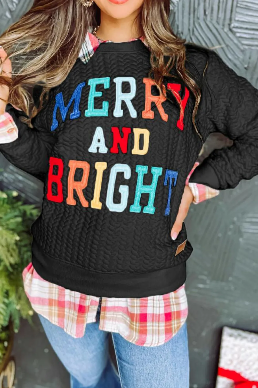 Discount Dear-Lover Merry And Bright Cable Knit Pullover Sweatshirt Black