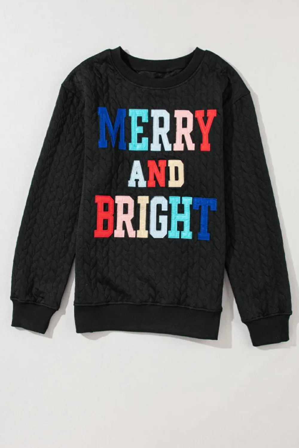 Discount Dear-Lover Merry And Bright Cable Knit Pullover Sweatshirt Black
