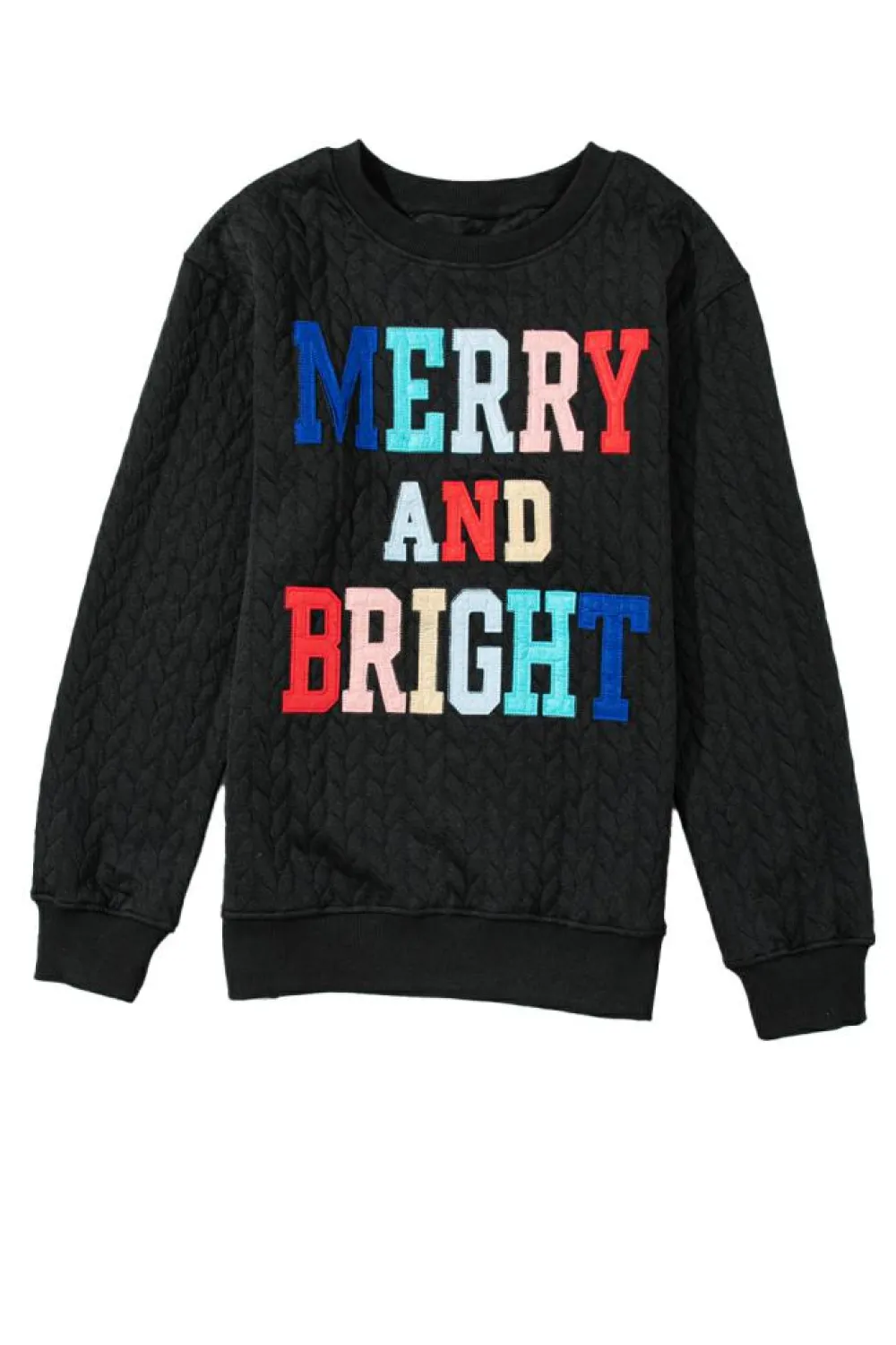 Discount Dear-Lover Merry And Bright Cable Knit Pullover Sweatshirt Black