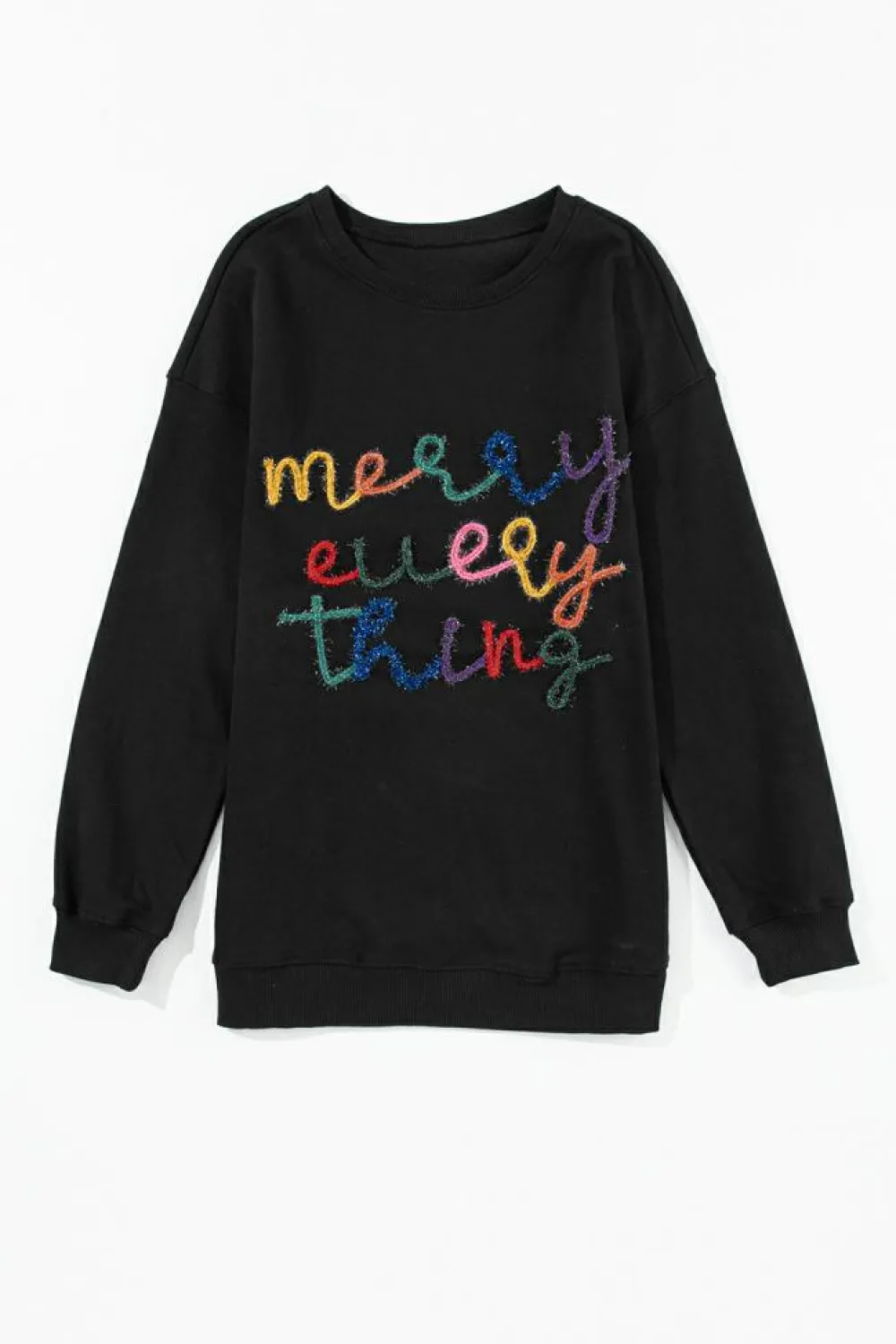 Online Dear-Lover Merry Every Thing Tinsel Slogan Sweatshirt Black