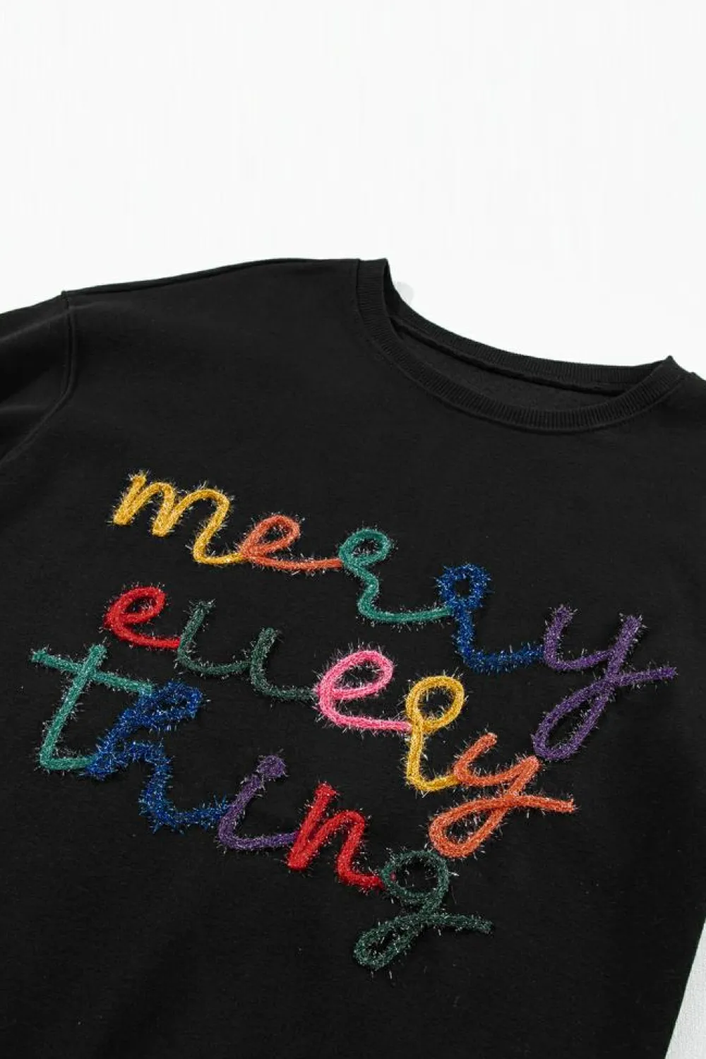 Online Dear-Lover Merry Every Thing Tinsel Slogan Sweatshirt Black