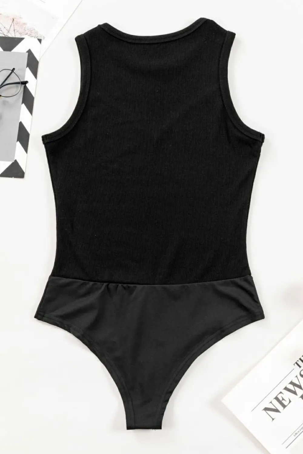 Fashion Dear-Lover Mesh Patchwork Sleeveless Bodysuit Black