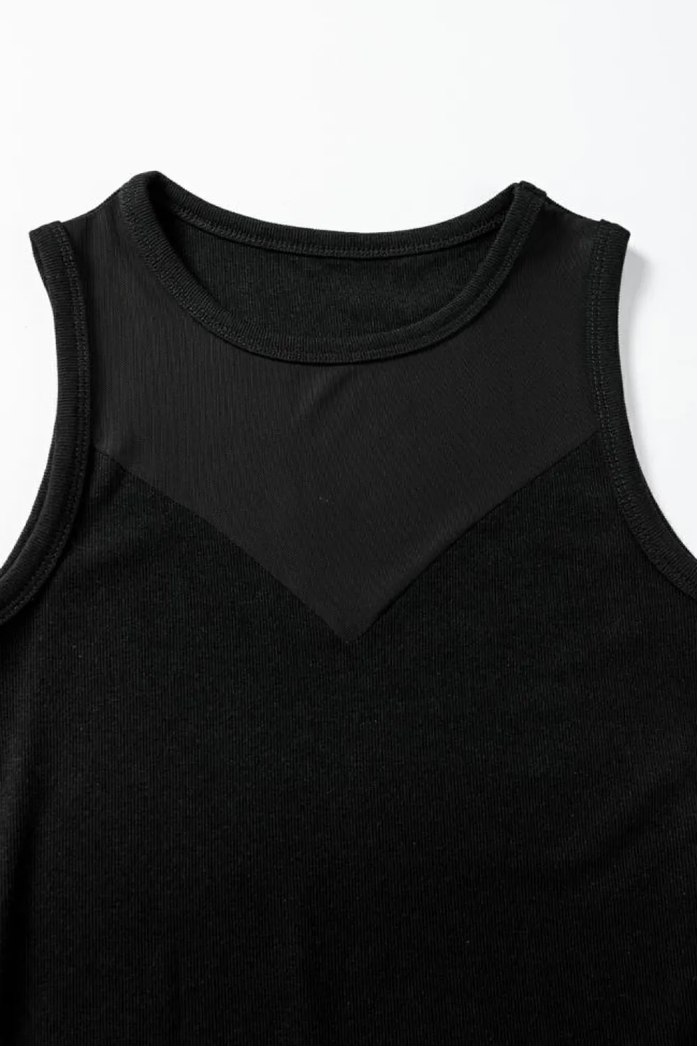 Fashion Dear-Lover Mesh Patchwork Sleeveless Bodysuit Black
