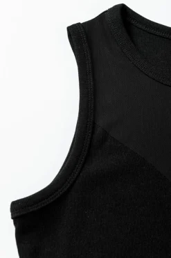 Fashion Dear-Lover Mesh Patchwork Sleeveless Bodysuit Black