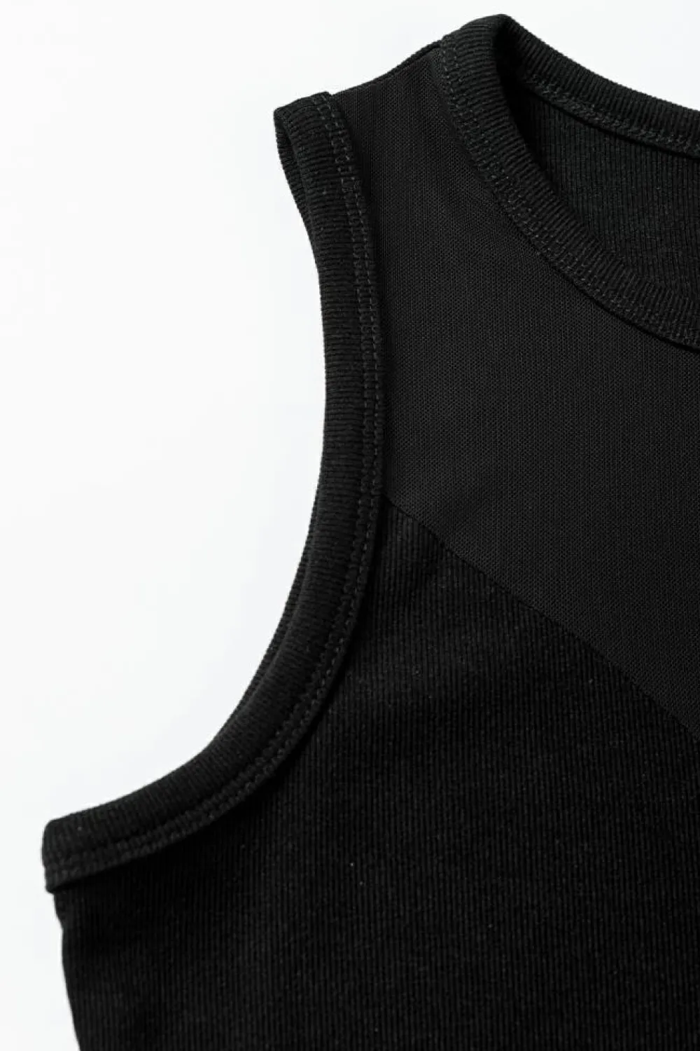 Fashion Dear-Lover Mesh Patchwork Sleeveless Bodysuit Black