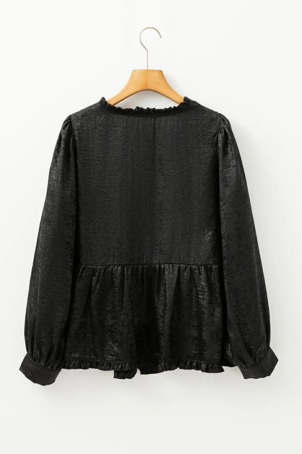 Discount Dear-Lover Metallic Frilled V Neck Puff Sleeve Babydoll Blouse Black