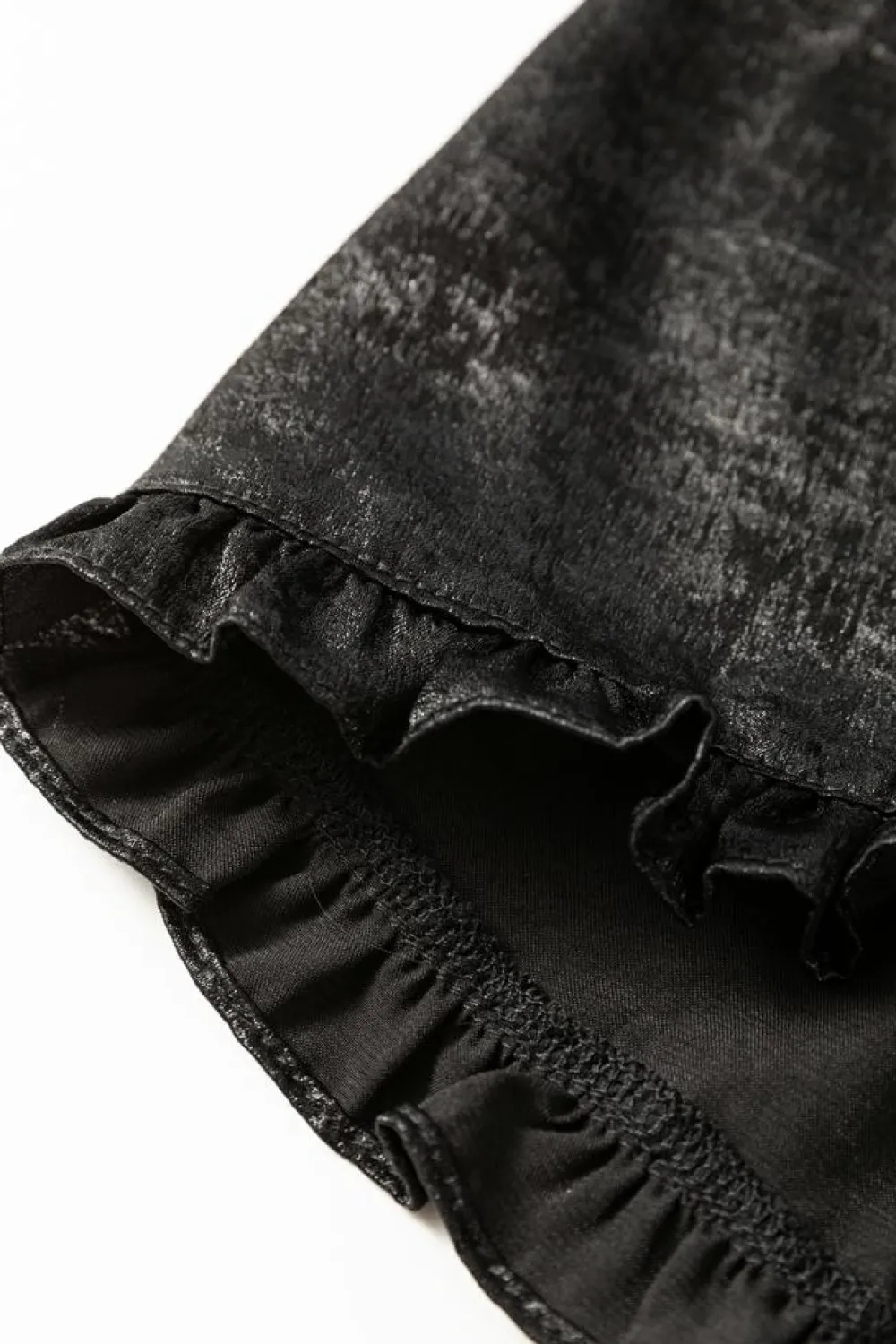 Discount Dear-Lover Metallic Frilled V Neck Puff Sleeve Babydoll Blouse Black