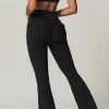 Hot Dear-Lover Mid Rise Back Buttoned Flap Pocket Sports Flared Leggings Black