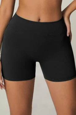 Hot Dear-Lover Mid Rise Back Buttoned Flap Pocket Active Shorts Black